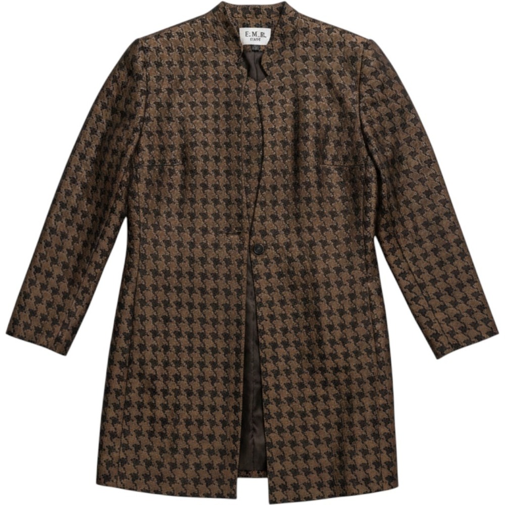 EMR Suits Womens 16 Metallic Gold Black Houndstooth Jacket Skirt Set 2pc Brocade